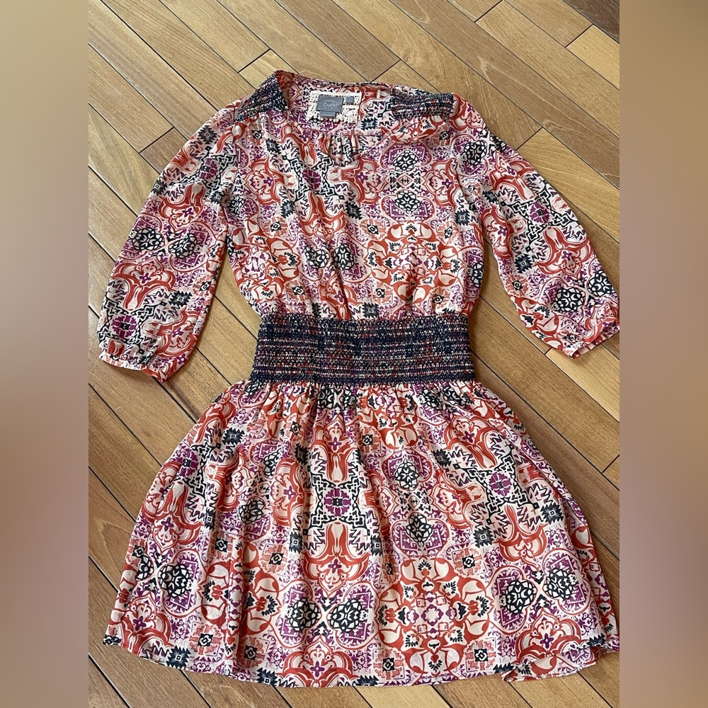 Vanessa Virginia “Day Tripper” Printed Smocked Waist Dress Size S - Picture 4 of 16
